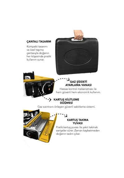 Portatif Kamp Ocağı - Taşıma Çantalı Gazlı Stop Emniyetli Ocak 34x28x11 Cm Sarı Sarı