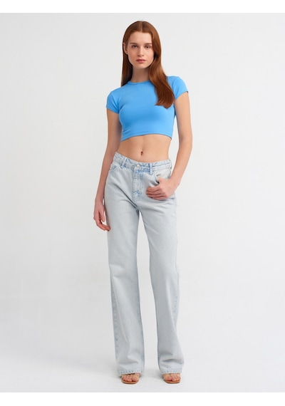 Dilvin Vücuda Oturan Crop Top-mavi Mavi