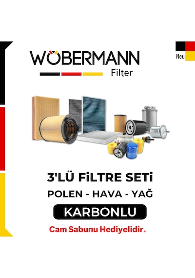 Wöbermann Fiat Egea / Egea Cross 1.4 Karbonlu Filtre Bakım Seti 3kp 3Lü - Hava + Yağ F. + Karbonlu Polen Filtre
