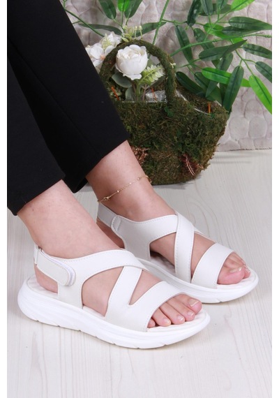Fort 35375 Diva Comfort Rahat Çapraz Kuşaklı Çırtlı Kadın Sandalet Bej