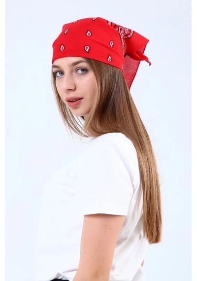 Herşey Nota Etnik Desen Fular Pamuklu Unisex Kırmızı 1718 Çok Renkli