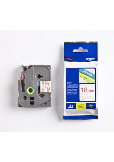 BROTHER P-TOUCH TZE-242 TZE-TAPE 18 MM BEYAZ ÜZERİNE KIRMIZI LAMİ