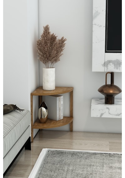 Minimalist Atlantik Çam 2 Katlı Dekoratif Raf - Çok Amaçlı Yan Sehpa Ahşap