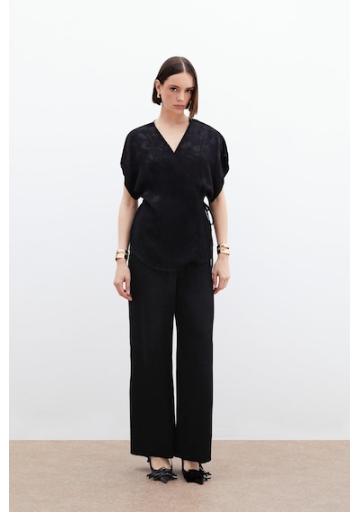Sateen Cepli Bol Pantolon - Siyah-136041 Siyah