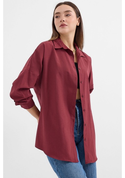 Bigdart 3900 Oversize Uzun Basic Gömlek - Mürdüm 001