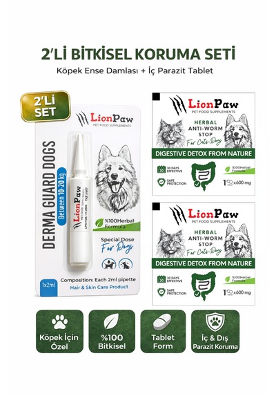 2'li Set Köpek 10-20 Kg İç Dış Parazit Bitkisel 1 Damla Ve 2 Tablet Seti
