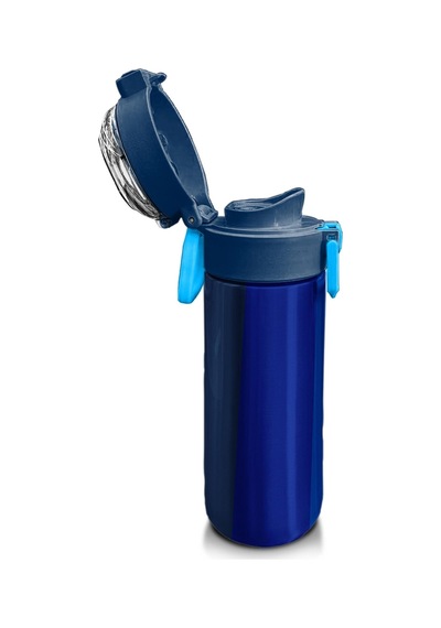 Coral High Kids Renkli Çizgili Desenli Pipetli Ve Direkt İçim Çelik Termos 500 Ml 31895 Mavi - Gri