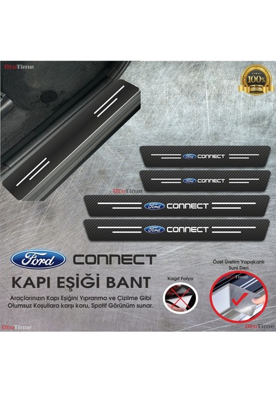 Ford Connect Logolu Karbon Kapı Eşiği Koruyucu Suni Deri 4'lü Set