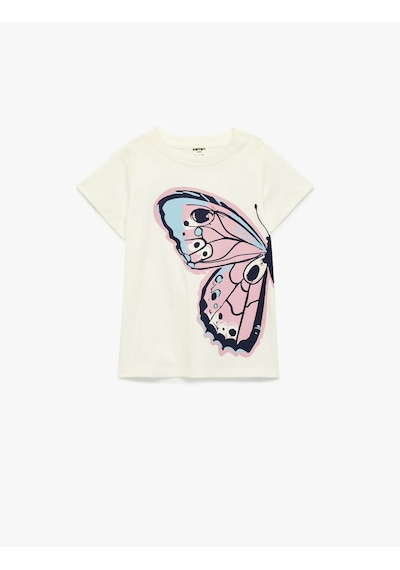 Koton Kelebek Baskılı Ekru Kız Çocuk T-shirt 6skg10020ak Ekru
