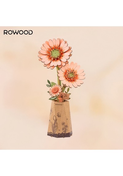 Rowood Tw111 Gerbera Çiçeği Light Orange Gerbera Dıy Minyatür Maket Model Set Ahşap 3d Wooden Puzzle 3d Model Kit Ahşap Maket Dekoratif Hobi Seti
