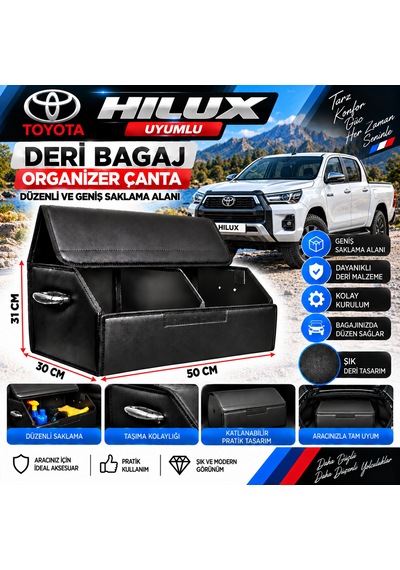 Toyota Hilux Uyumlu Oto Bagaj Organizeri Deri Bagaj Kutu Çanta 1