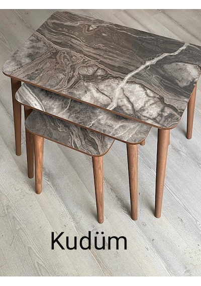 Modern Ahşap Zigon Sehpa Takımı Kudüm