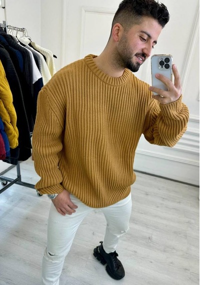 Elku Moda Elkumoda Oversize Kazak Bol Kesim Salaş Triko Kazak-KAZAK2873