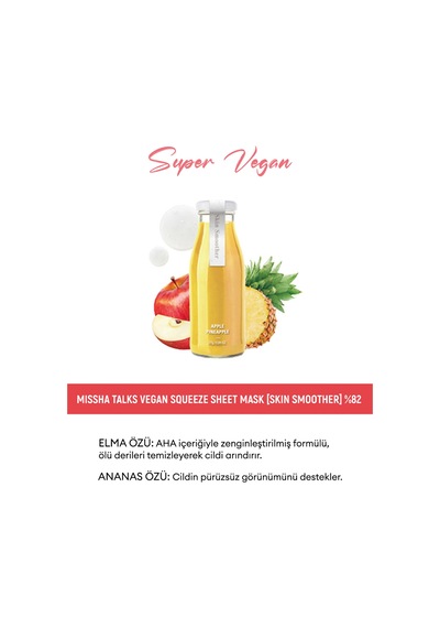 Missha Talks Vegan Squeeze Sheet Mask Pürüzsüz Görünüm Sunan Vegan Yaprak Maske - Skin Smoother