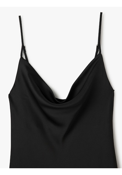 Koton İp Askılı Degaje Yaka Volanlı Slip Midi Abiye Elbise Siyah 5sak80001fw Siyah Koton İp Askılı Degaje Yaka Volanlı Slip Midi Abiye Elbise Siyah 5sak80001fw Siyah