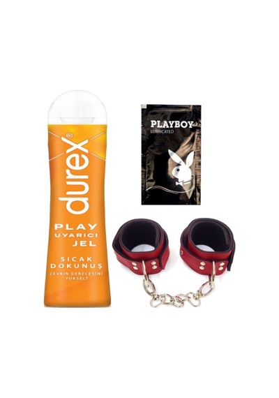 Durex Play Sıcak Dokunuş Bay Bayan Uyarıcılı Jel 100 Ml + Kırmızı Deri El Kelepçesi + Hediye
