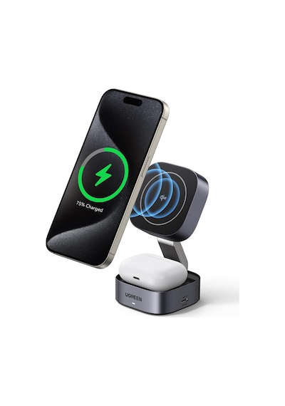 Magflow Qi2 Sertifikalı 15w 2&apos Si 1 Arada Katlanabilir Şarj İstasyonuşarj Standı İphone 16,16 Pro,16 Pro Max,15,14,13, Airpods İçin Magsafe Şarj Cihazı İle Uyumlu, Bekleme İşlevini Destekler