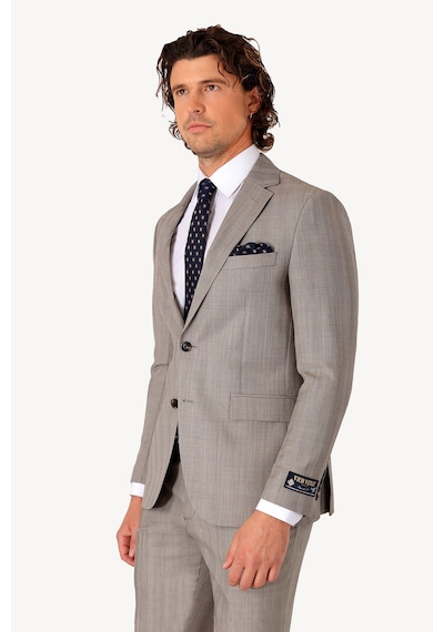 Erkek Bej Slim Fit Kareli Takım Elbise