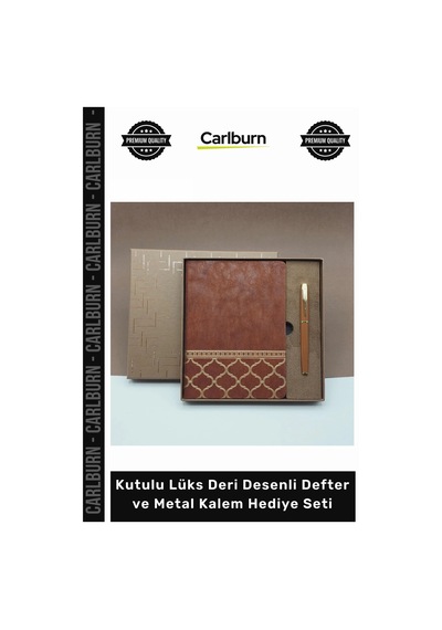 Özel Üretim Kurumsal Baskılı Şık Ofis Kutulu Lüks Deri Desenli Defter Metal Kalem Hediye Seti
