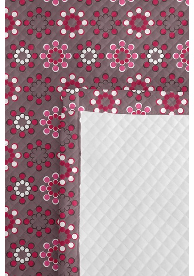Pembe Çiçekli Geometrik Tek Kişilik Pike Takımı - Gri Nostaljik 160x220 Cm Kapitone Yatak Örtüsü Buharlı Sazlık Yankısı