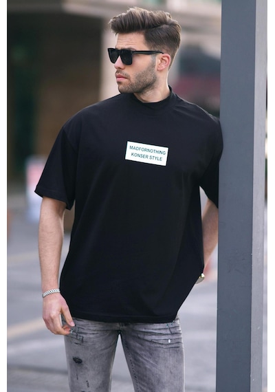 Madmext Siyah Yalancı Dik Yaka Oversize Erkek Tişört 7005-siyah Siyah