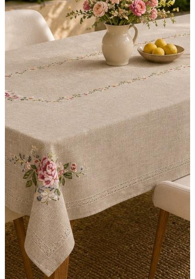 Vivanni Home Yıkanabilir Dikdörtgen Masa Örtüsü Günlük Kullanıma Uygun Pratik Ve Uzun Ömürlü Pembe - Krem