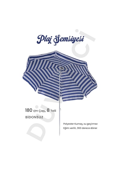 Mavi Beyaz Plaj Şemsiyesi 180cm, 8 Telli Mavi - Beyaz