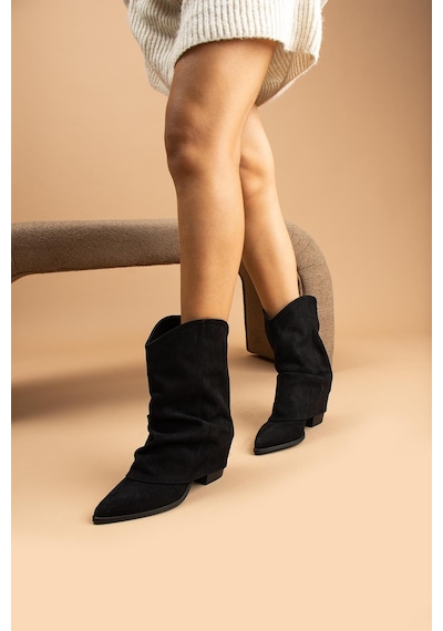 Shoetek Aymila Kadın Bot&bootie Kovboy Körüklü Siyah Süet Siyah Suet