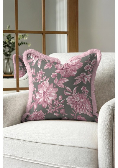Çiçek Desenli Vintage Floral Saçaklı Yastık Kılıfı - Zarif Bahar Gri Pembe Püsküllü Kırlent Kılıfı Buzlu Kanyon Nektar Çiçek Desenli Vintage Floral Saçaklı Yastık Kılıfı - Zarif Bahar Gri Pembe Püsküllü Kırlent Kılıfı Buzlu Kanyon Nektar