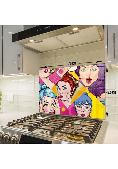 Cam Ocak Arkası Koruyucu Popart Ladies 49,5cm X 76cm