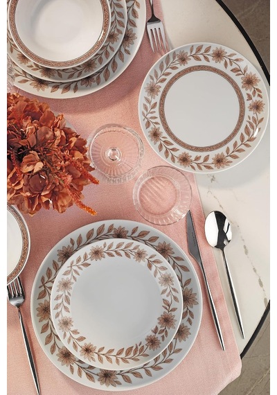 Kütahya Porselen Meadow Maroon 24 Parça 6 Kişilik Yemek Takımı Çok Renkli