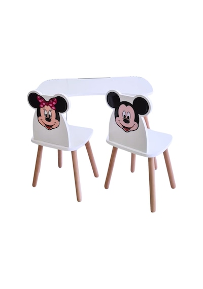 Liva Ahşap Çocuk Aktivite 1 Masa 2 Sandalye Takımı 4-12 Yaş Mickey Mouse Ve Minnie Mouse Çok Renkli