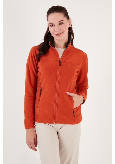 Lela Slim Fit Anti-pilling Tüylenme Yapmayan Fermuarlı Cepli Hırka 2' Li Paket Polar Kadın Polar 5907002s2 Ekru-orange