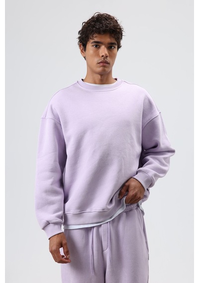 Vamos Basic Oversize Yıkamalı Sweatshirt Lila