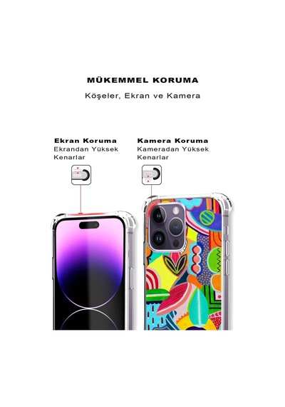 Samsung Galaxy M34 İle Uyumlu Retro Color 6 Baskılı Şeffaf Köşe Korumalı Antişok Kılıf