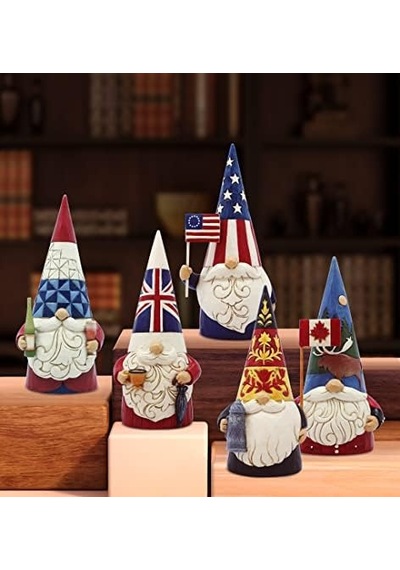 Enesco Jim Shore Heartwood Creek Dünyanın Etrafında Cüceler Amerikan Vatansever Heykelcik, 13 Cm, Çok Renkli