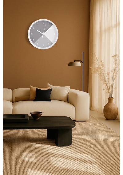 Soyut - Geometrik Temalı Modern Duvar Saati - 25cm - Önü Camlı Beyaz Kasa - Sessiz Mekanizma-jh0045 Beyaz