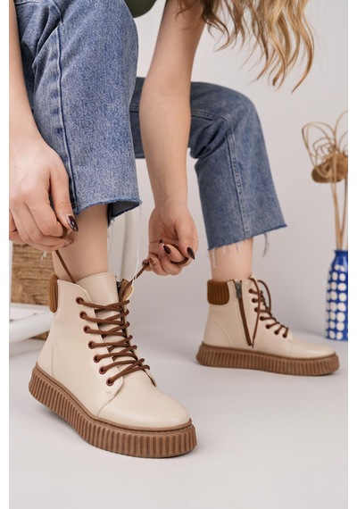 Nesilshoes Nesil Shoes Ermod 401 Bej Taba Kadın Postal Bot