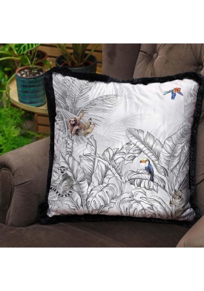Palmiye Yaprak Tasarımlı Yastık 45x45 Cm Dolgu Boncuk Elyaf, Ulusl.yıkama Ve Solmama Sertifikası Çok Renkli
