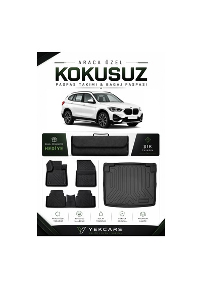 Bmw X1 2019 Model Aracınıza Özel 4d Karbonlu Kauçuk Paspas Takımı Ve Bagaj Havuzu