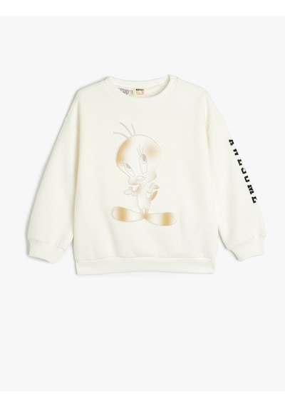 Koton Tweety Sweatshirt Lisanslı Bisiklet Yaka Uzun Kollu Ekru 5wkg10585ak Ekru