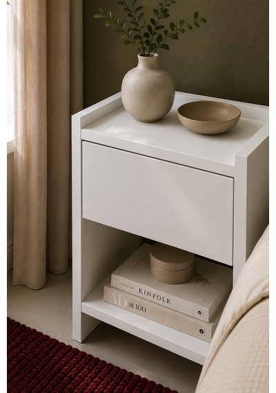 Home Keto Tek Çekmeceli Komodin 38x52x40 Cm Modern Tasarım Beyaz - 914411036 Beyaz Home Keto Tek Çekmeceli Komodin 38x52x40 Cm Modern Tasarım Beyaz - 914411036 Beyaz