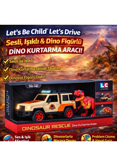 Let S Be Child Let S Drive Sesli Ve Işıklı Safari Aracı Dinozor Figürlü Oyuncak Seti Çok Renkli