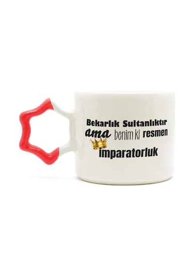 Mor Mürekkep Bekarlık Sultanlıktır Ama Baskılı Kırmızı Kulplu Yıldız Kupa