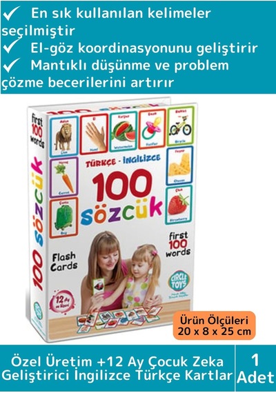 Özel Üretim Çocuk Hafıza Zeka Koordinasyon Geliştirici Eğitici İngilizce Türkçe İlk 100 Sözcük Kart