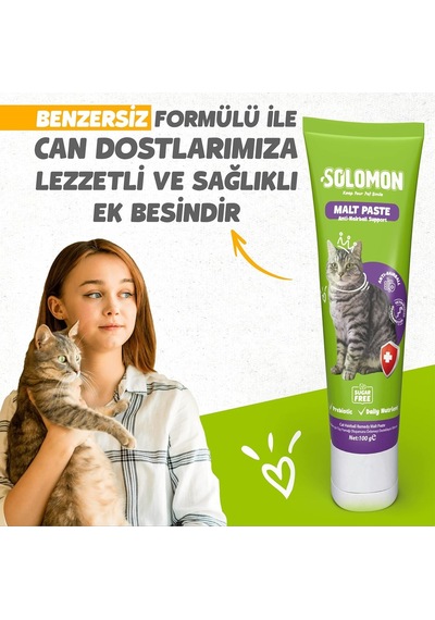 Solomon Malt Paste 100 Gr Kedi Tüy Yumağı Önlemeyi Destekleyen Malt Macunu