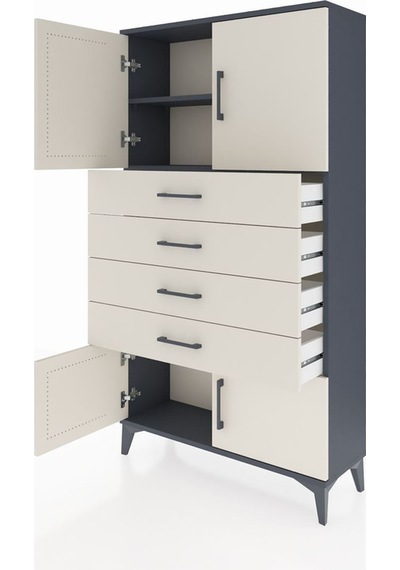 Arges Dolap 2 Raflı 4 Çekmeceli 4 Kapaklı 88x30x163 Antrasit-aytaşı Antrasit