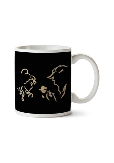 Beauty And The Beast Beast Rose Silhouette İki Tarafı Baskılı Kupa Bardak
