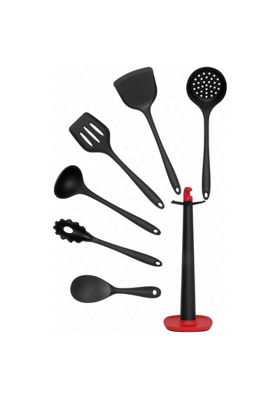 Claris Standlı Isıya Dayanıklı Yanmaz Yapışmaz Silikon Spatula Seti 7 Parça Siyah Diğer