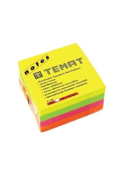 Temat Küp Not Kağıdı 75x75 Mm Fosforlu Renk 320 Sayfa 4x80 328745